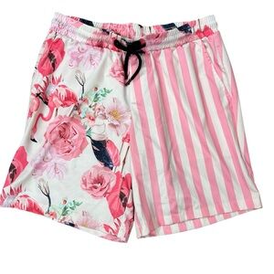 Men’s Vatpave Shorts Stripe/Floral Pink Elastic Waist Drawstring Preppy Beach